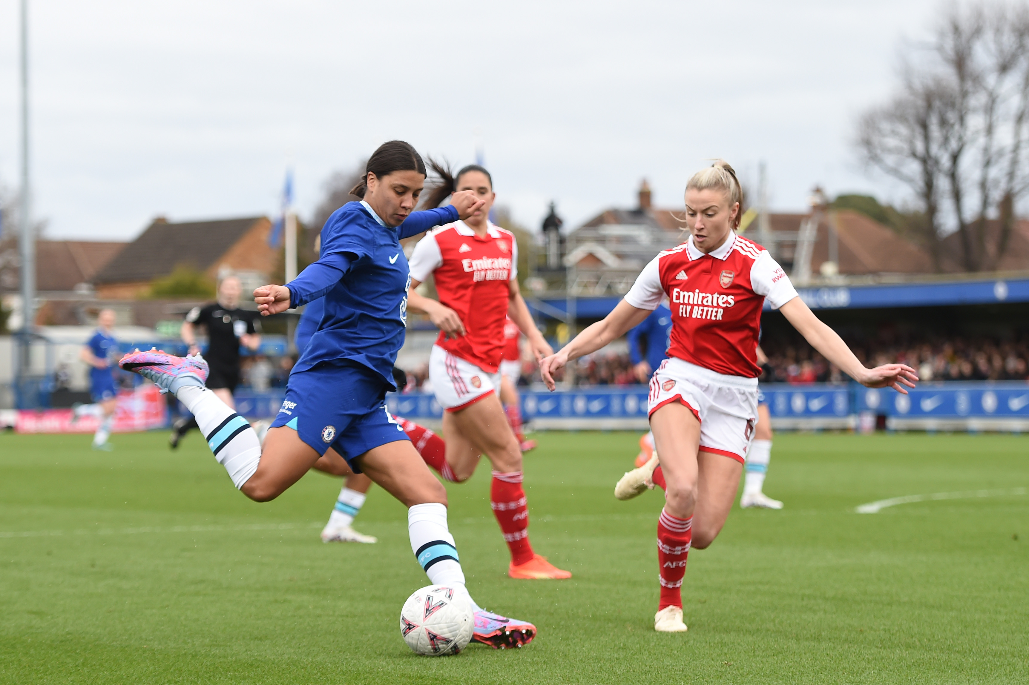 Sam Kerr (#20 Chelsea) gets booked for taking her Chelsea shirt